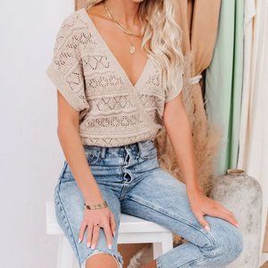 Vici Collection LOVE GALORE POINTELLE DRAPE SWEATER